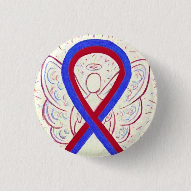 Red and Blue Ribbon Awareness Angel Button Pins (Front)