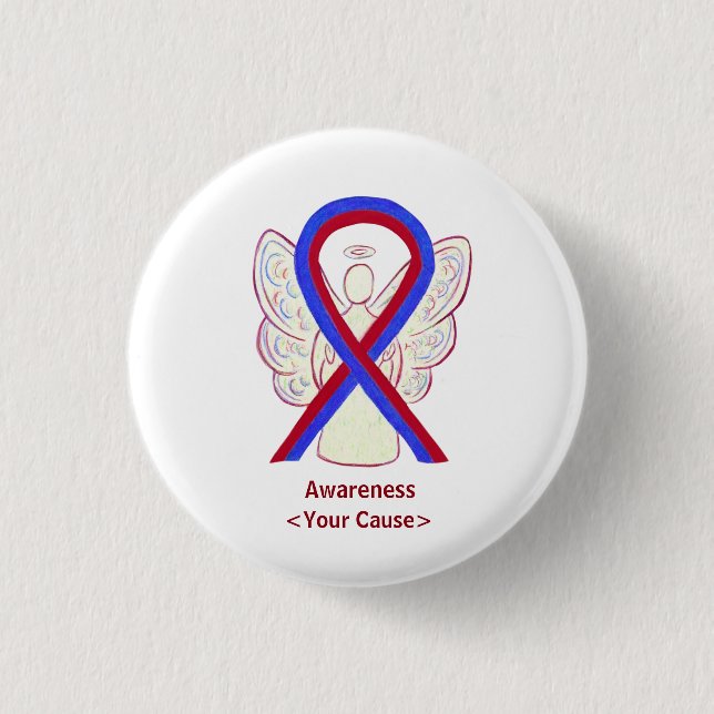 Red and Blue Ribbon Awareness Angel Button Pins (Front)