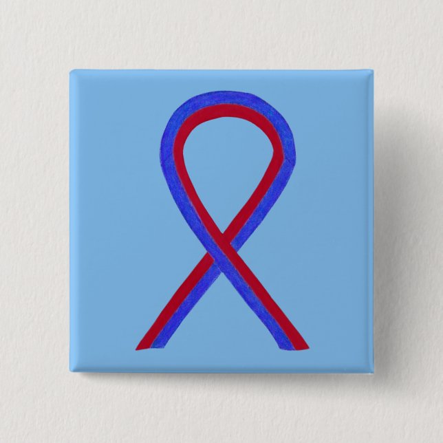 Red and Blue Ribbon Awareness Button Pins (Front)