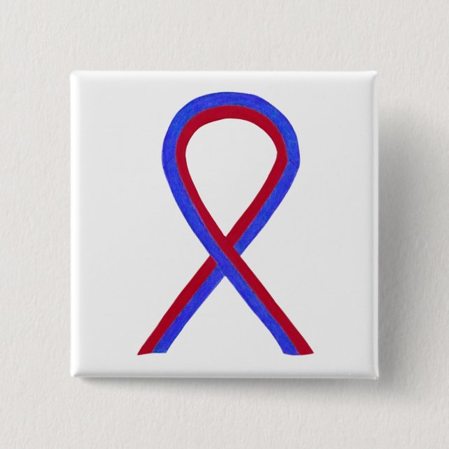 Red and Blue Ribbon Awareness Button Pins (Front)