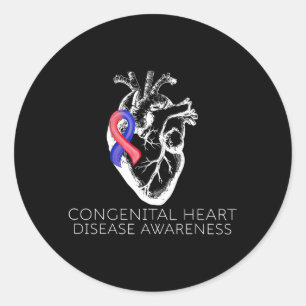 Red And Blue Ribbon Congenital Heart Disease Aware Classic Round Sticker