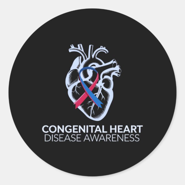 Red And Blue Ribbon Congenital Heart Disease Aware Classic Round Sticker (Front)