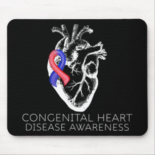 Red And Blue Ribbon Congenital Heart Disease Aware Mouse Pad