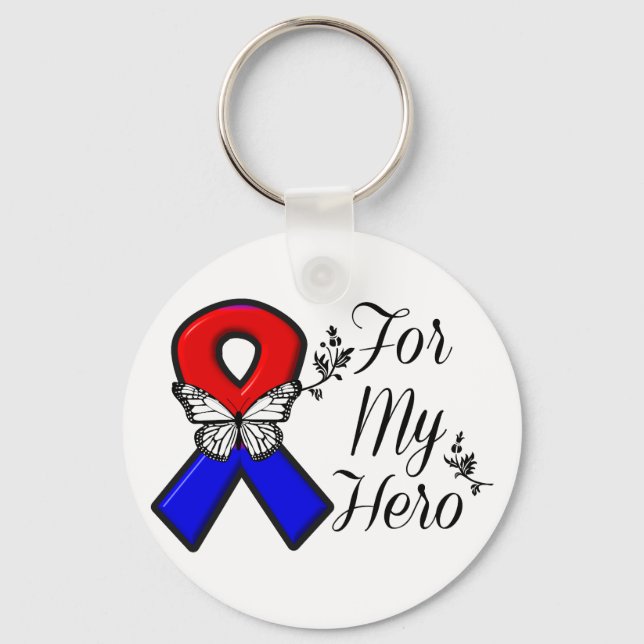 Red and Blue Ribbon For My Hero Key Ring (Front)