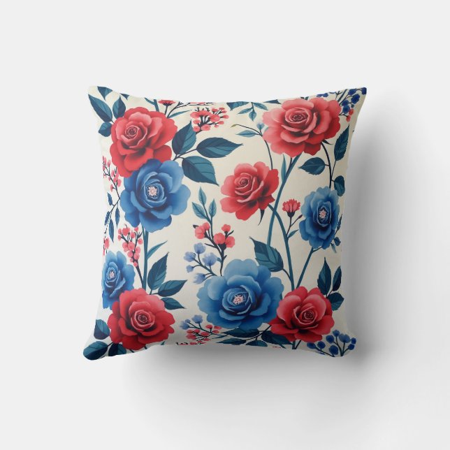 Red and blue roses painting pattern on baby's brea cushion (Back)