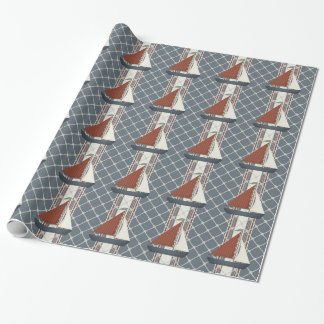 Red and Blue Sailboat Wrapping Paper