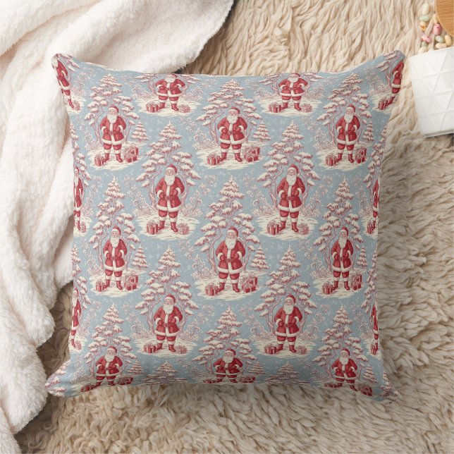 Red and Blue Santa Toile Chinoiserie Cushion (Blanket)