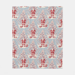 Red and Blue Santa Toile Chinoiserie Fleece Blanket