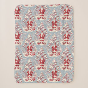 Red and Blue Santa Toile Chinoiserie Sherpa Blanket