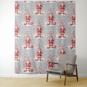 Red and Blue Santa Toile Chinoiserie Tapestry