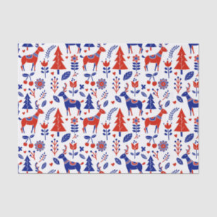 red and blue Scandinavian folk pattern Tissue Paper