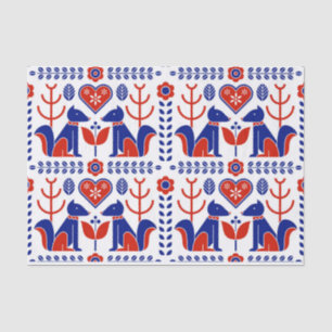red and blue Scandinavian folk pattern Tissue Paper