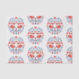 red and blue Scandinavian folk pattern Tissue Paper