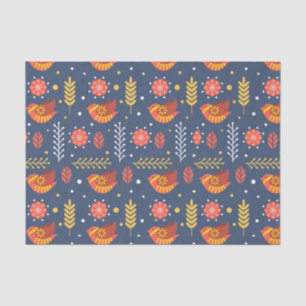 red and blue Scandinavian folk pattern Tissue Paper