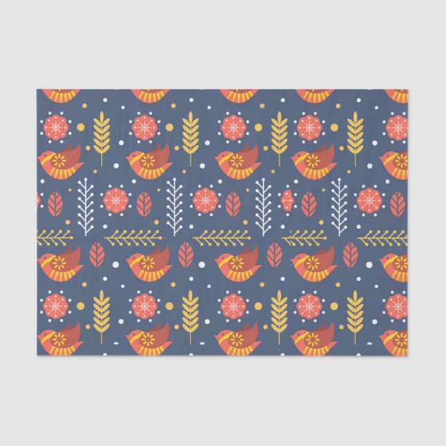 red and blue Scandinavian folk pattern Tissue Paper (Front)