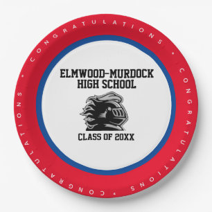 Red and Blue School Colors, Graduation Party Paper Plate
