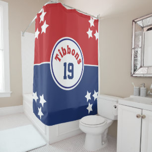 Red and Blue shower curtain