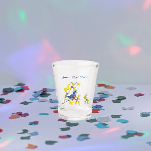 Red and Blue Singing Bird on Branch Yellow Flowers Shot Glass