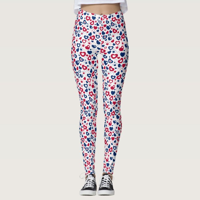 Red and Blue Small Hearts Leggings (Front)
