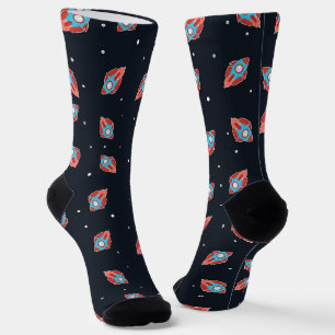 Red and blue space rocket socks