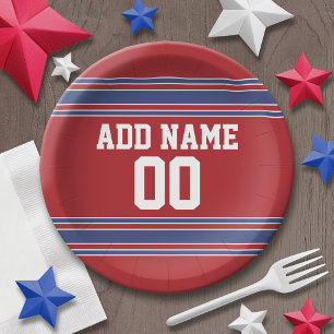 Red and Blue Sports Jersey Birthday Party Paper Plate