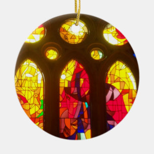 Red and Blue Stained Glass Ceramic Tree Decoration