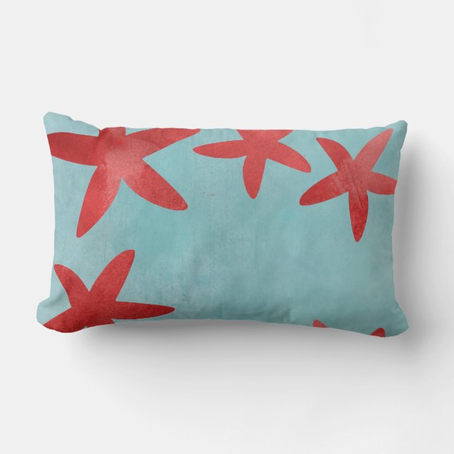 Red and Blue Starfish Lumbar Cushion (Front)