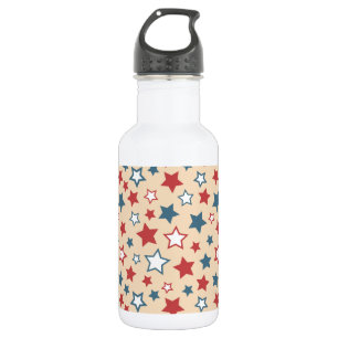 Red and Blue Stars, 4th of July, Beige Background 532 Ml Water Bottle