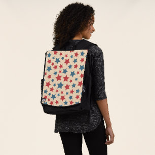 Red and Blue Stars, 4th of July, Beige Background Backpack