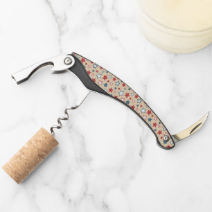 Red and Blue Stars, 4th of July, Beige Background Corkscrew