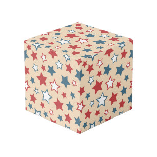 Red and Blue Stars, 4th of July, Beige Background Cube