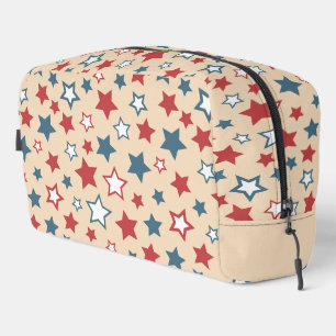 Red and Blue Stars, 4th of July, Beige Background Dopp Kit