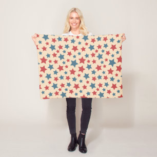 Red and Blue Stars, 4th of July, Beige Background Fleece Blanket