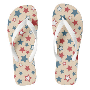 Red and Blue Stars, 4th of July, Beige Background Jandals