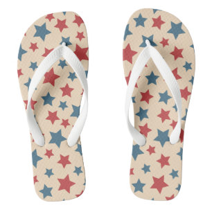 Red and Blue Stars, 4th of July, Beige Background Jandals