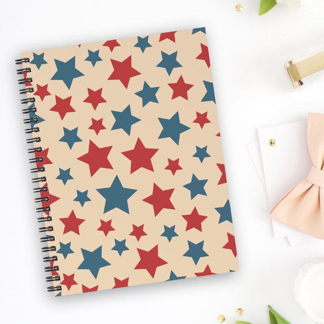 Red and Blue Stars, 4th of July, Beige Background Notebook (Creator Uploaded)