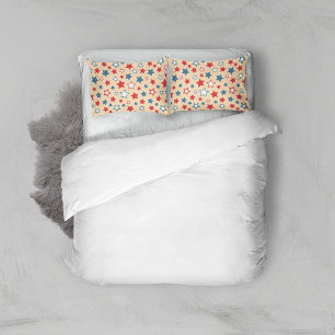 Red and Blue Stars, 4th of July, Beige Background Pillowcase