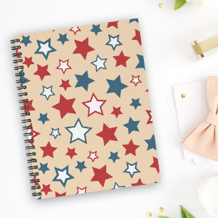 Red and Blue Stars, 4th of July, Beige Background Planner