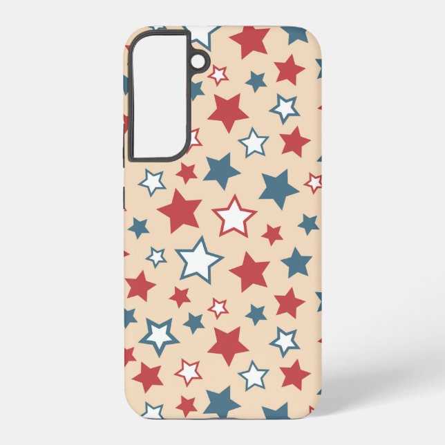 Red and Blue Stars, 4th of July, Beige Background Samsung Galaxy S22+ Case (Back)