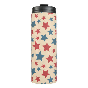 Red and Blue Stars, 4th of July, Beige Background Thermal Tumbler