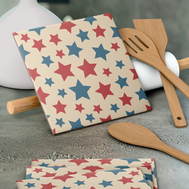 Red and Blue Stars, 4th of July, Beige Background Tile (Creator Uploaded)