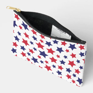 Red and Blue Stars, 4th of July, White Background Accessory Pouch