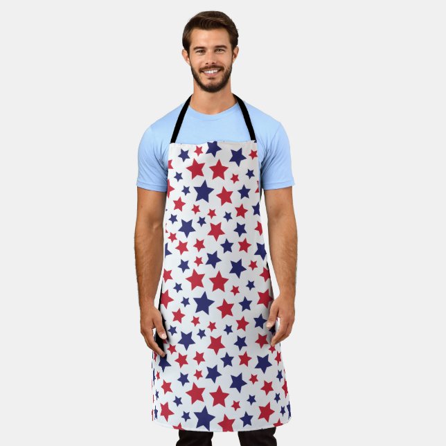 Red and Blue Stars, 4th of July, White Background Apron (Worn)