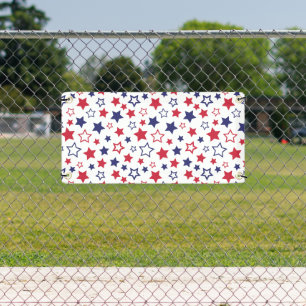 Red and Blue Stars, 4th of July, White Background Banner
