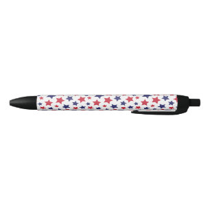 Red and Blue Stars, 4th of July, White Background Black Ink Pen
