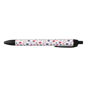 Red and Blue Stars, 4th of July, White Background Black Ink Pen