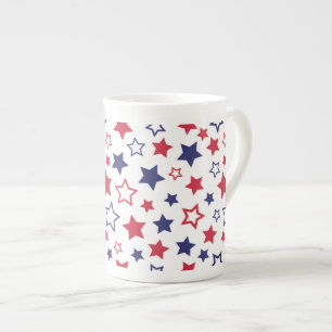 Red and Blue Stars, 4th of July, White Background Bone China Mug