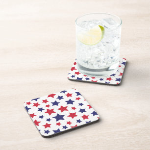 Red and Blue Stars, 4th of July, White Background Coaster