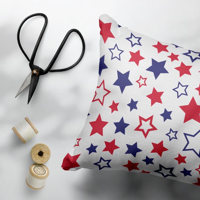 Red and Blue Stars, 4th of July, White Background Decorative Cushion (Creator Uploaded)