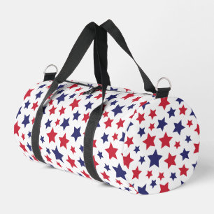 Red and Blue Stars, 4th of July, White Background Duffle Bag